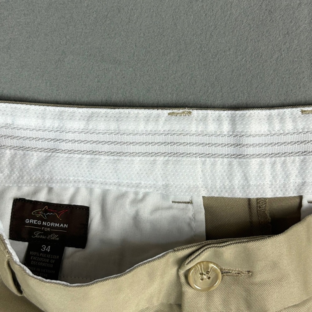 Greg Norman for Tasso Elba Golf Shorts Men 34 Tan Performance Flat Front Khaki - Picture 4 of 10